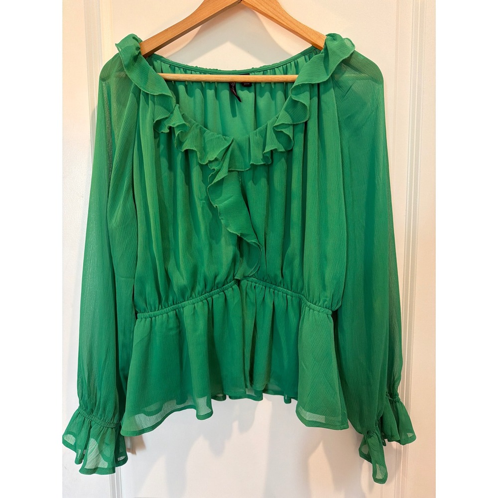 Versona Green Ruffle Peplum Blouse Long Sleeve Chiffon Top Large